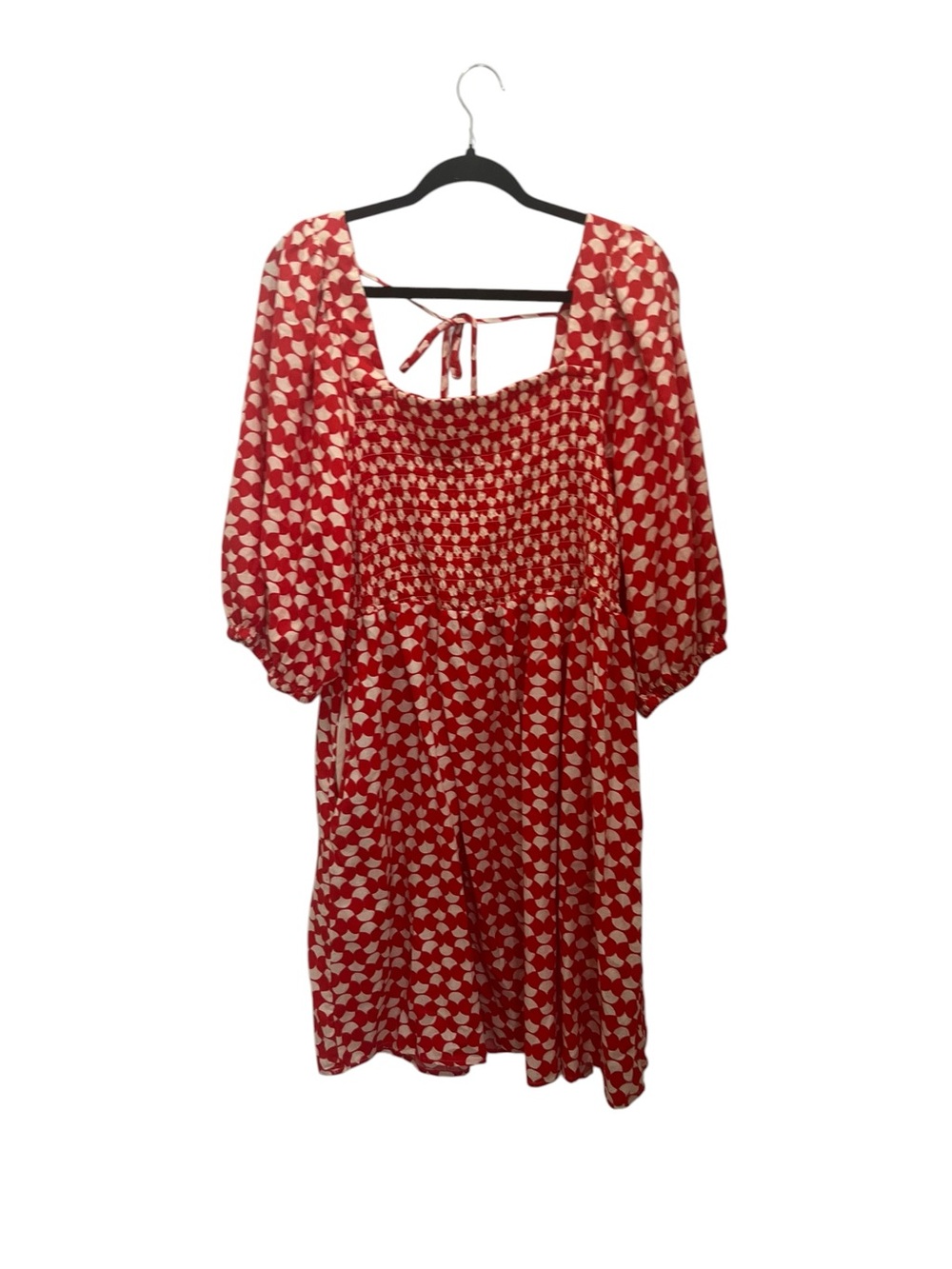 Ava & Viv Red Floral Square-Neck Smocked Women’s Dress Sz 1X